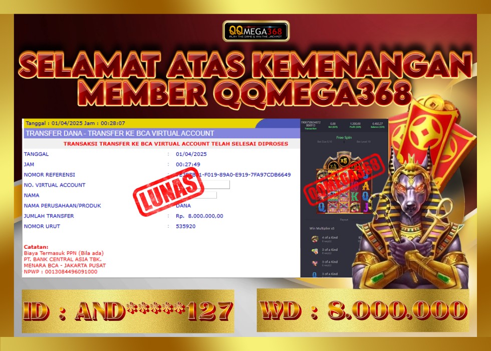 QQMEGA368 JACKPOT Rp 8.000.000 - LUNAS!!!