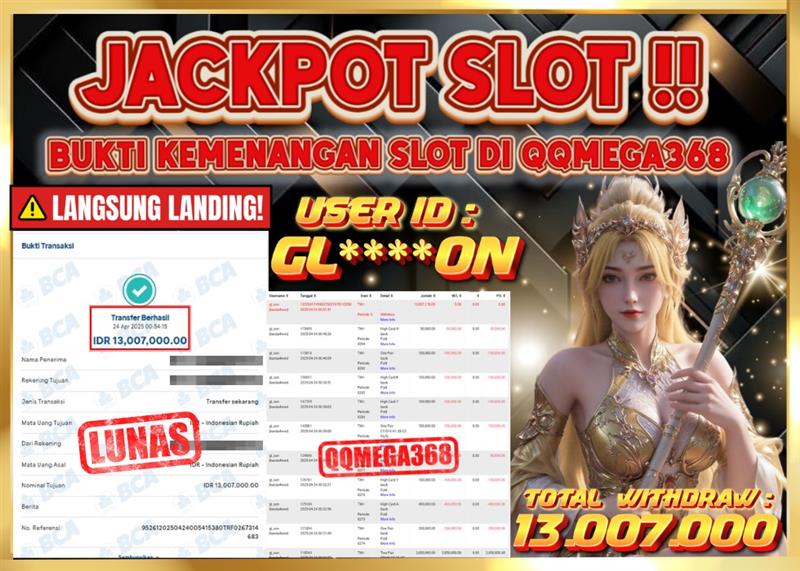 QQMEGA368 JACKPOT Rp 13.007.000  - LUNAS!!!