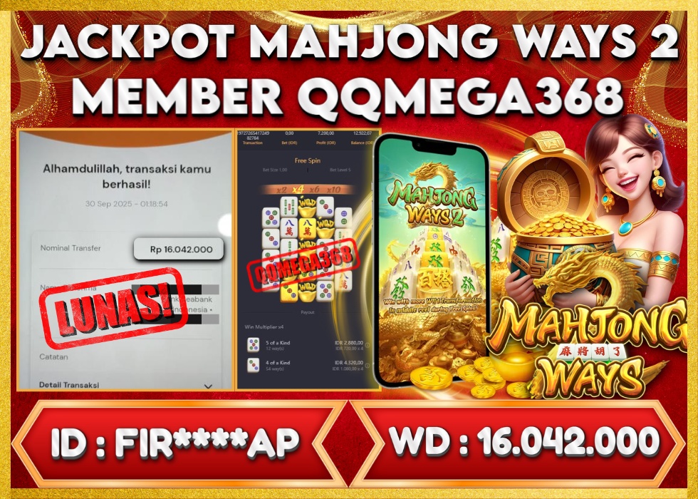 QQMEGA368 JACKPOT Rp 16.042.000 - LUNAS!!!