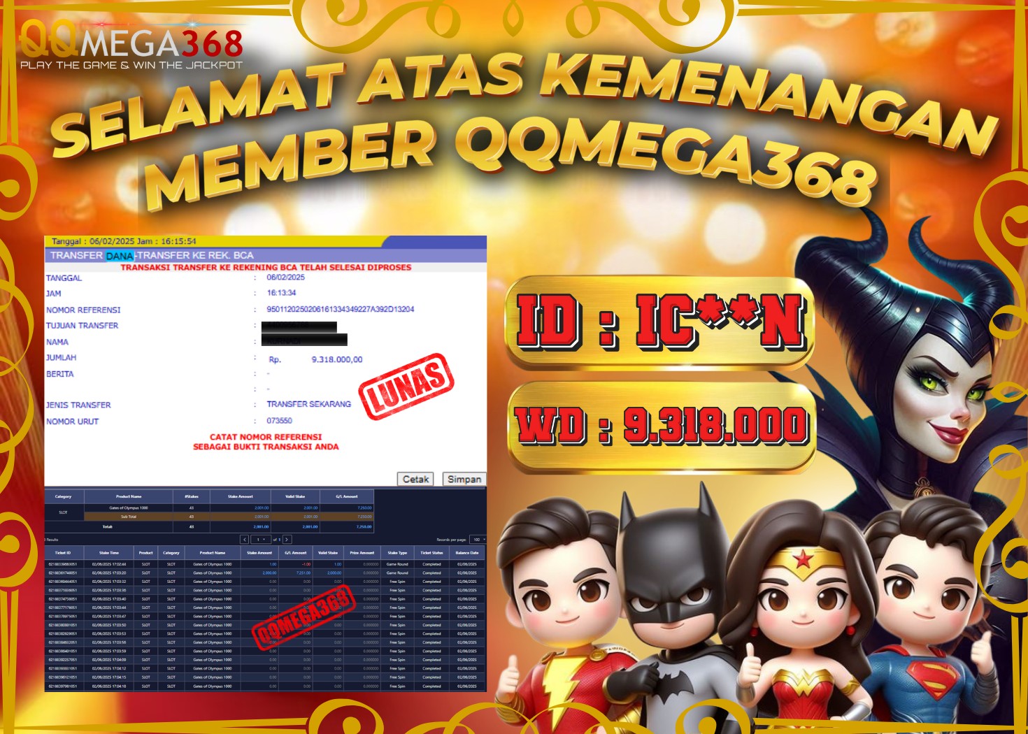 QQMEGA368 JACKPOT Rp 9.318.000 - LUNAS!!!