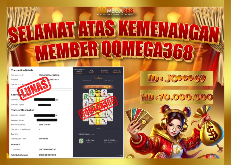 QQMEGA368 JACKPOT Rp 70.000.000 - LUNAS!!!