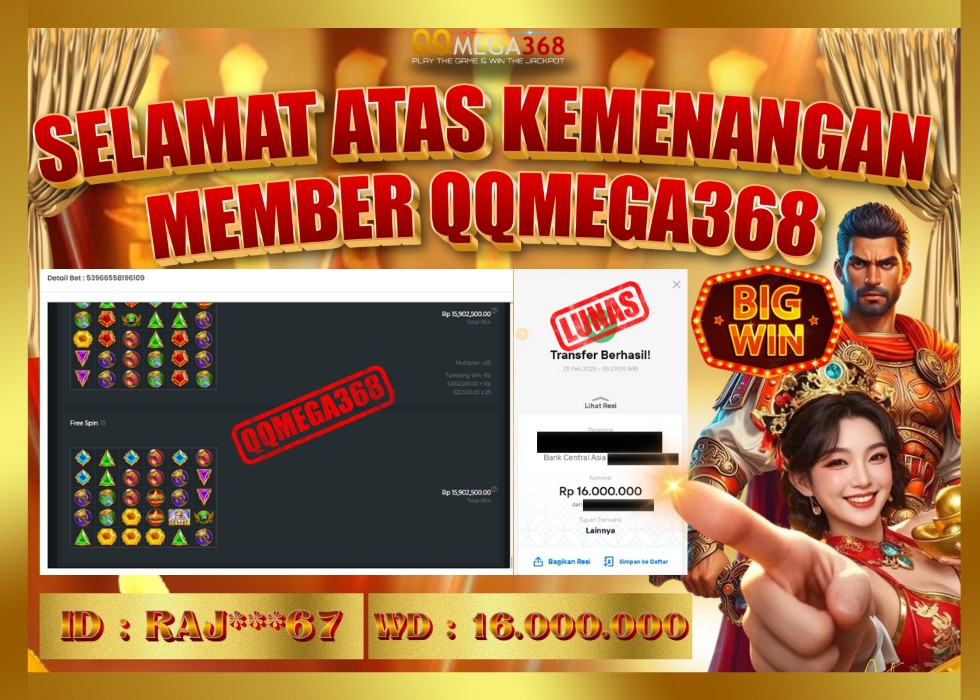 QQMEGA368 JACKPOT Rp 16.000.000 - LUNAS!!!