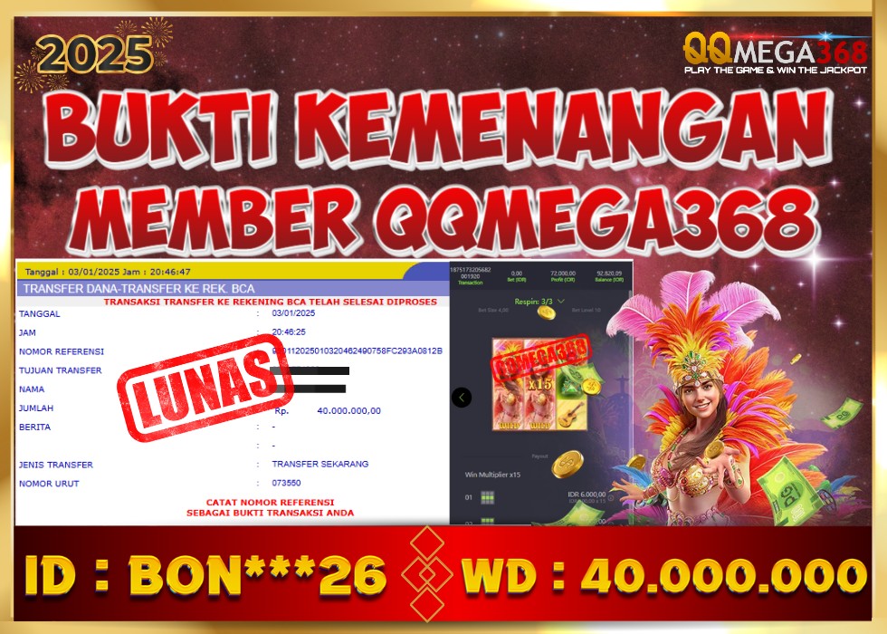 QQMEGA368 JACKPOT Rp 40.000.000 - LUNAS!!!