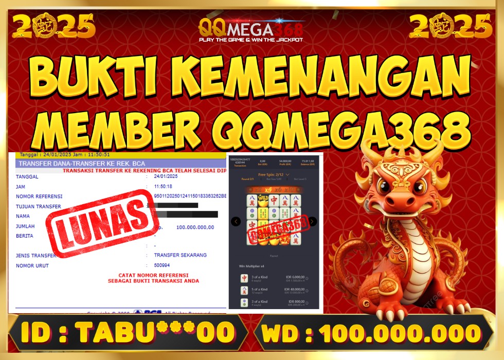 QQMEGA368 JACKPOT Rp 100.000.000 - LUNAS!!!