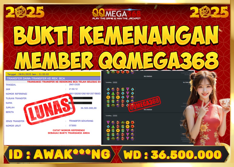 QQMEGA368 JACKPOT Rp 36.500.000 - LUNAS!!!