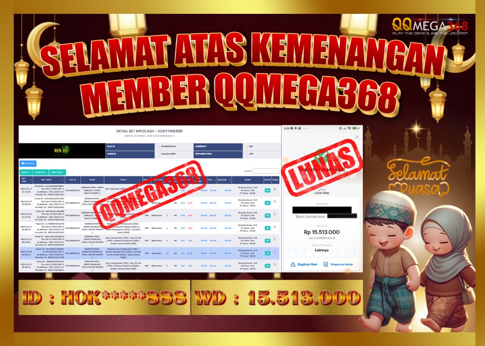 QQMEGA368 JACKPOT Rp 15.513.000 - LUNAS!!!