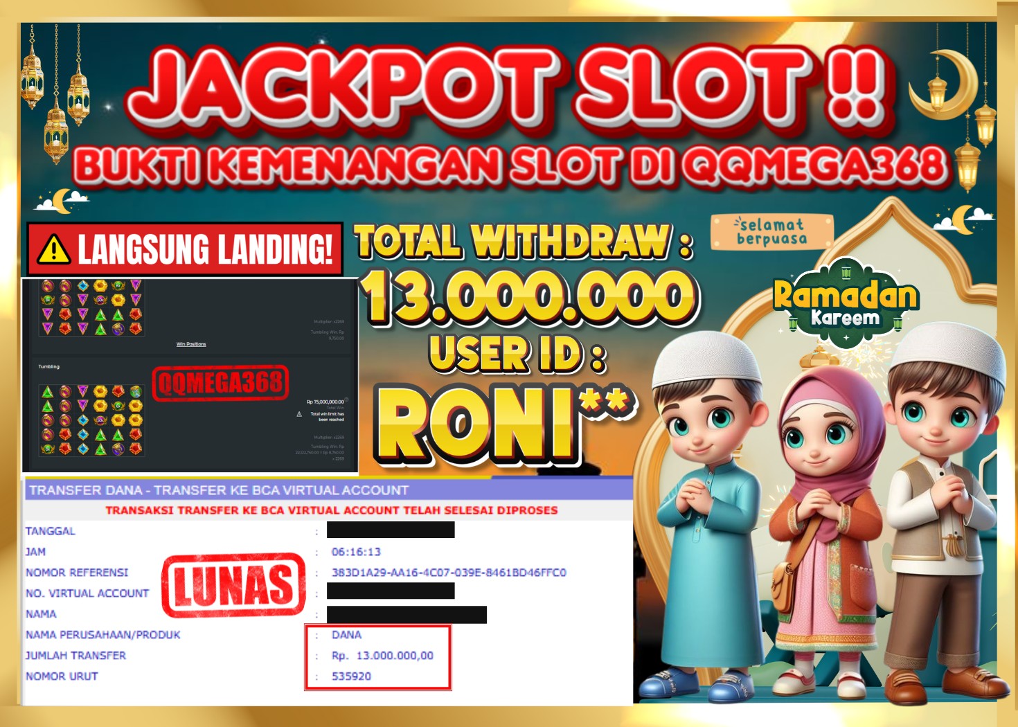 QQMEGA368 JACKPOT Rp 13.000.000  - LUNAS!!!