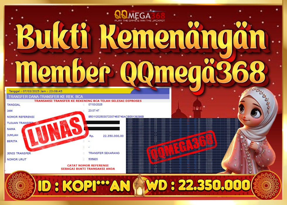 QQMEGA368 JACKPOT Rp 22.350.000 - LUNAS!!!