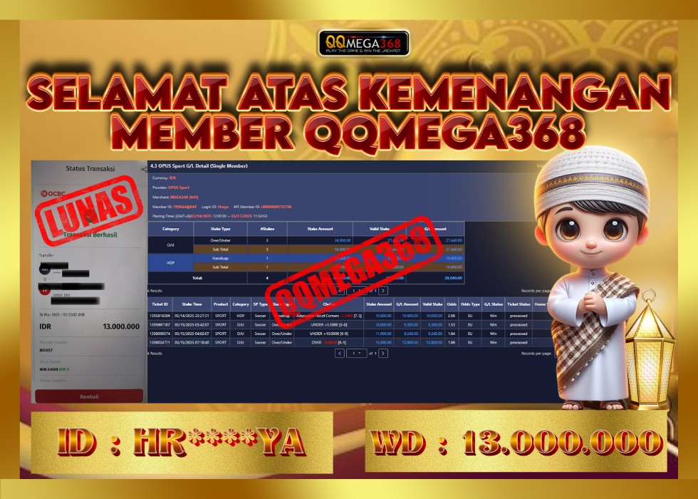 QQMEGA368 JACKPOT Rp 13.000.000 - LUNAS!!!