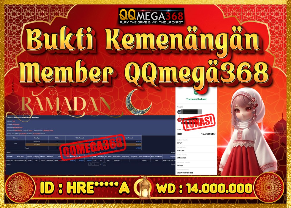 QQMEGA368 JACKPOT Rp 14.000.000 - LUNAS!!!