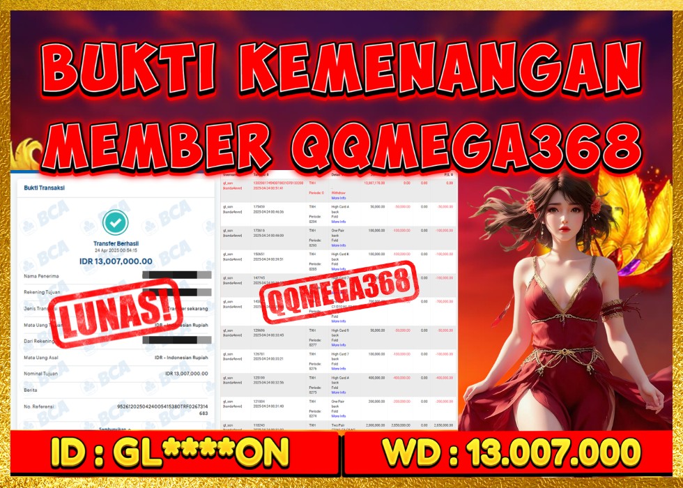 QQMEGA368 JACKPOT Rp 13.007.000 - LUNAS!!!