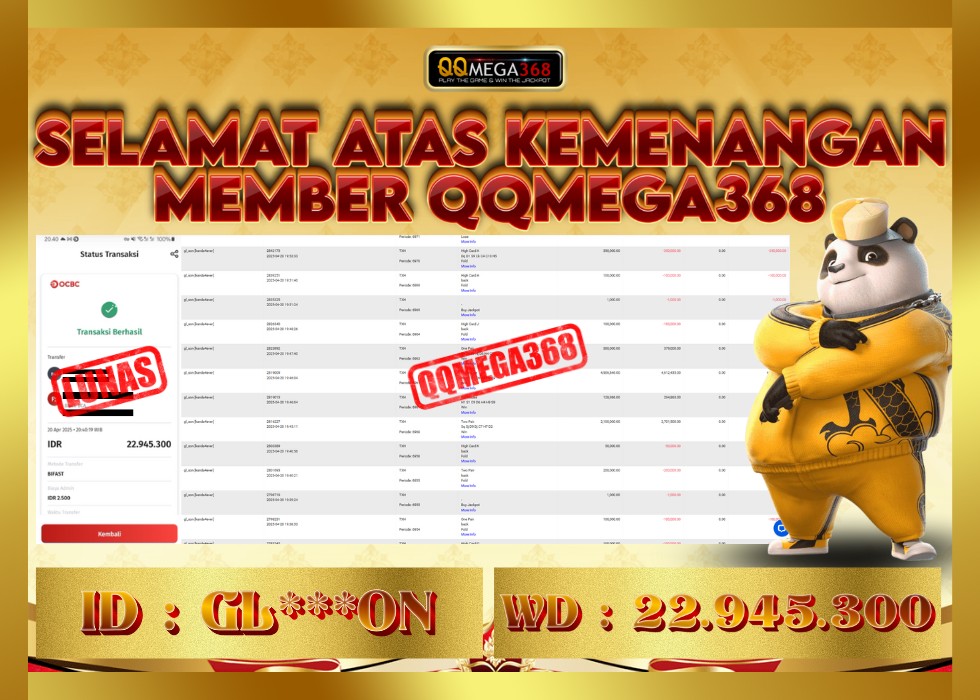 QQMEGA368 JACKPOT Rp 22.945.300 - LUNAS!!!